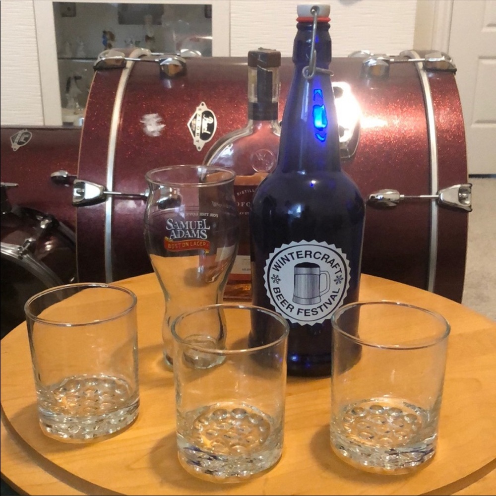 Bar Glasses, Samuel Adams Beer Glass, Reusable Blue Beer Bottle Lot of 5